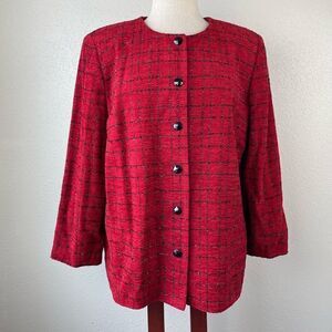 Alfred Dunner Red and Metallic Black Blazer Jacket Size 16 EUC